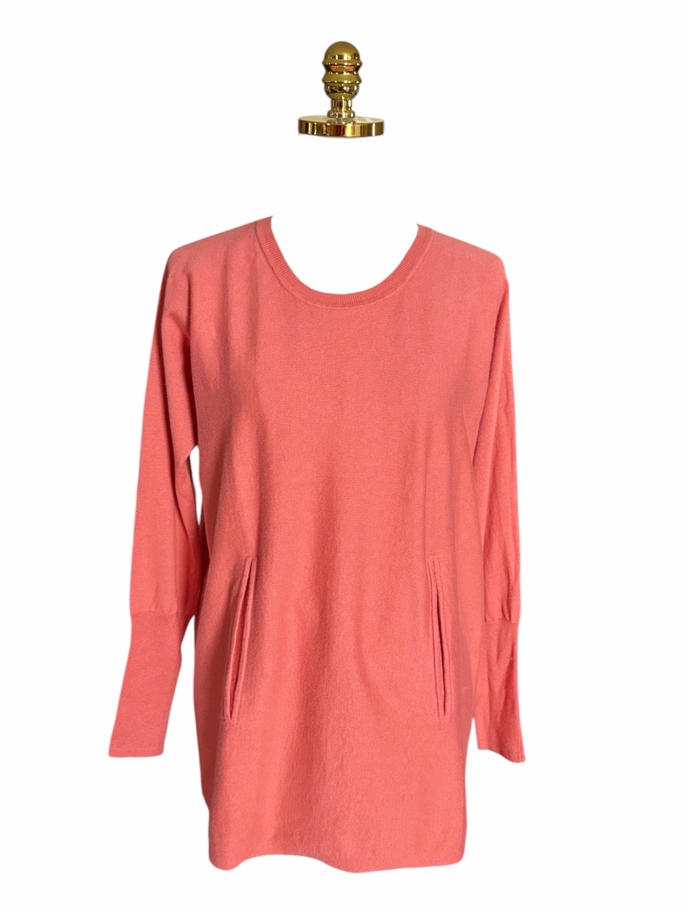 Garnet Hill Women Coral 100% Organic Cotton Long-Sleeve Tunic Pullover Sz Small